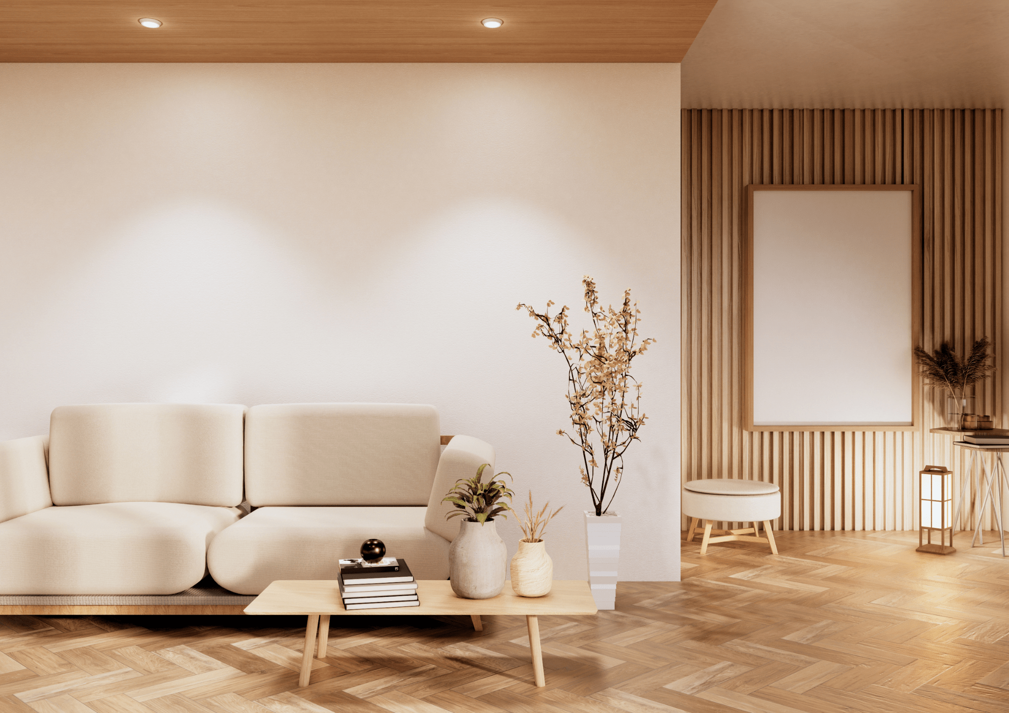 Casa pequeña minimalista con cuadro en vertical y poco cargada de decoración