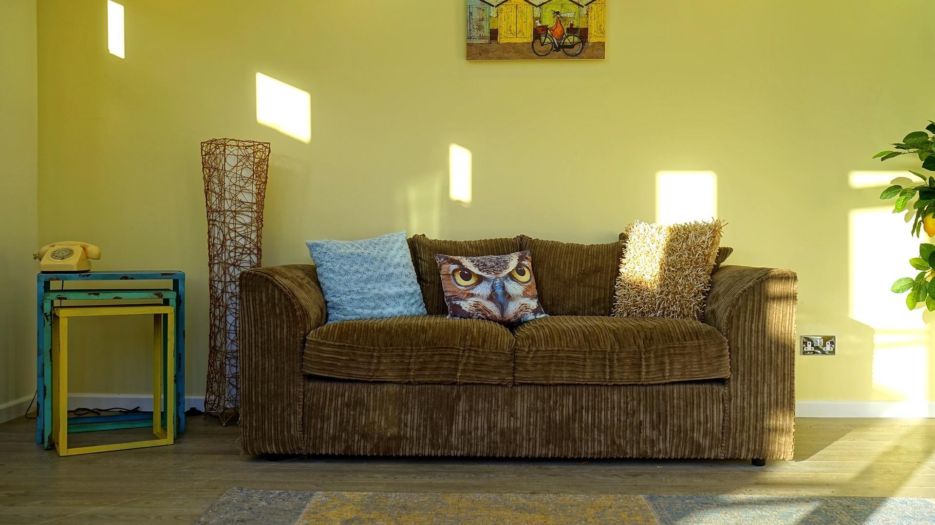 Salón acogedor con luz solar preparado para su venta